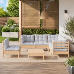 Garden Lounge Set 6 Piece Outdoor Patio Furniture Grey Cushions Wooden Modular
