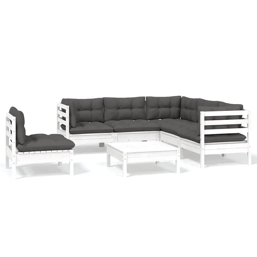 Garden Lounge Set 6 Piece Outdoor Furniture White Pinewood with Cushions Patio