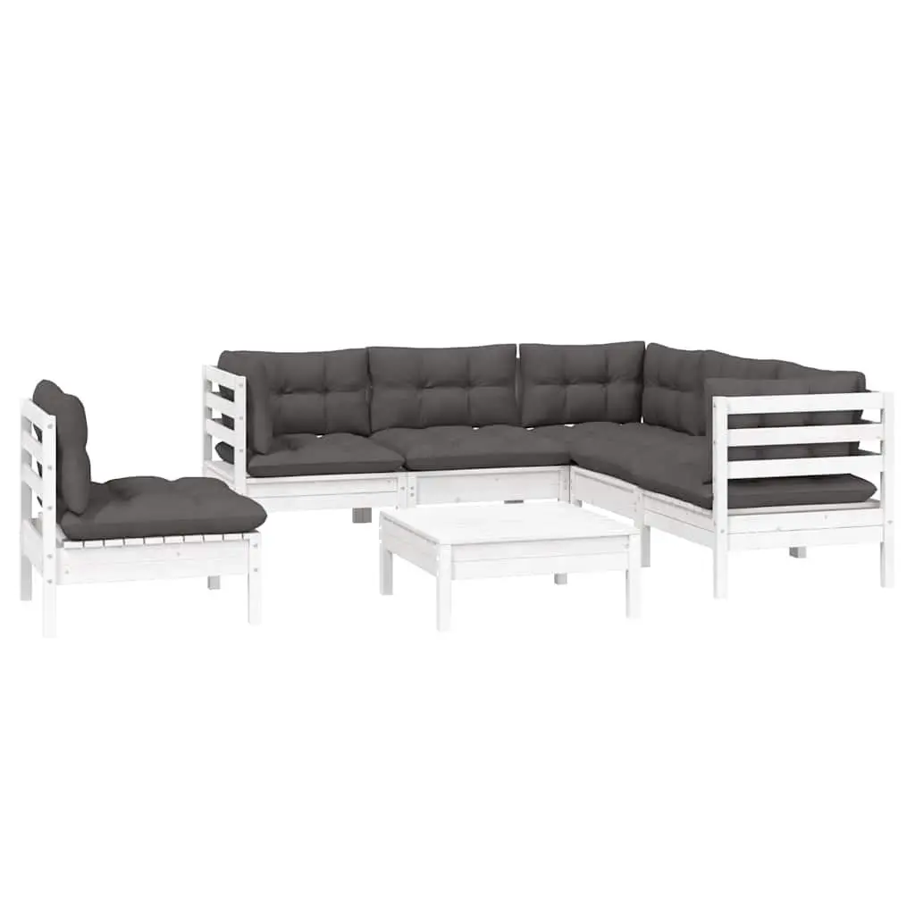 Garden Lounge Set 6 Piece Outdoor Furniture White Pinewood with Cushions Patio