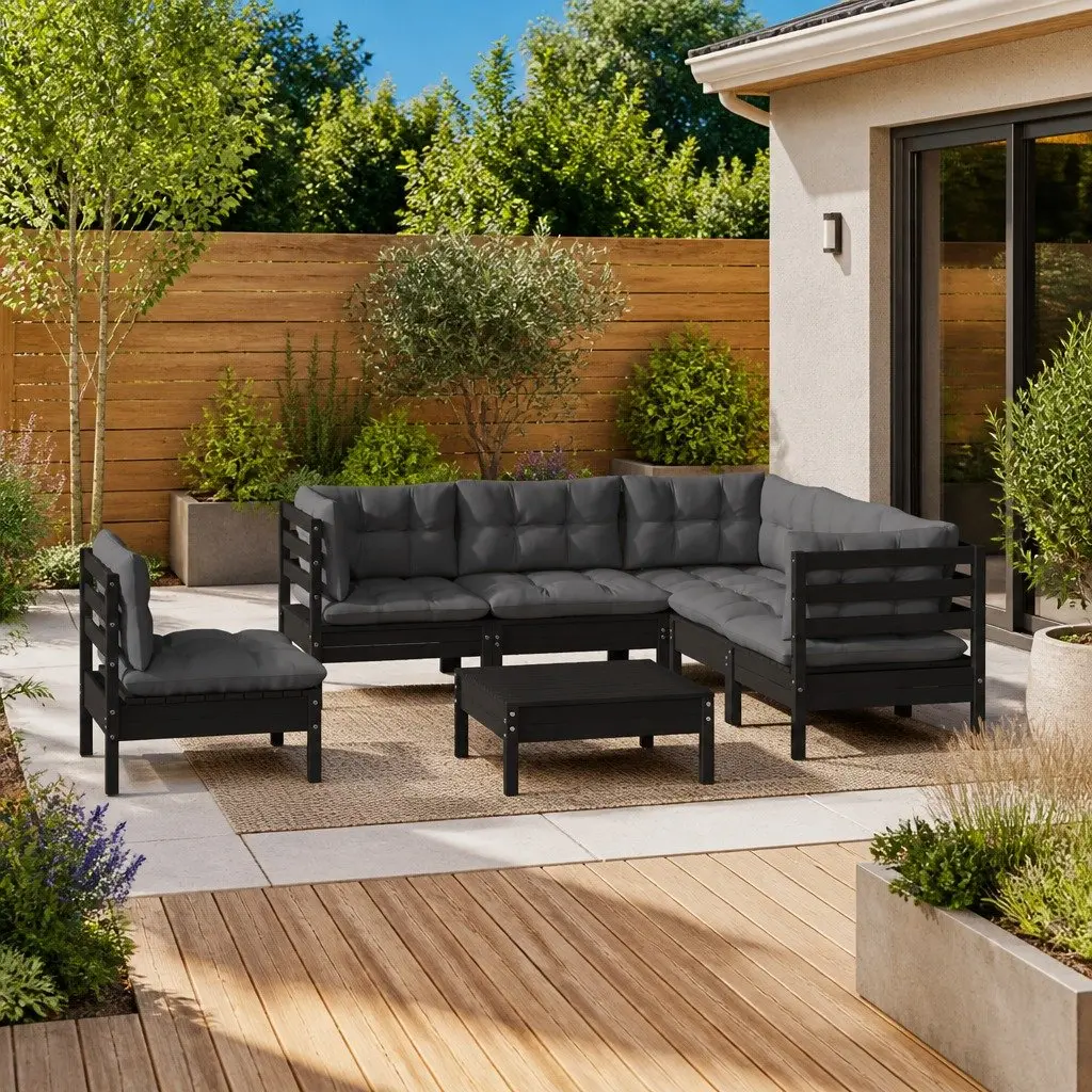 Garden Lounge Set 6 Piece Outdoor Patio Furniture Black with Cushions Modular