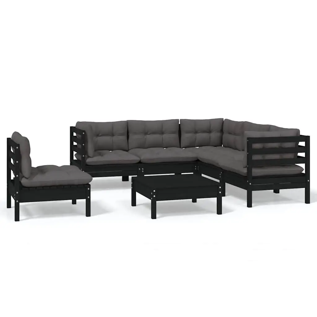 Garden Lounge Set 6 Piece Outdoor Patio Furniture Black with Cushions Modular