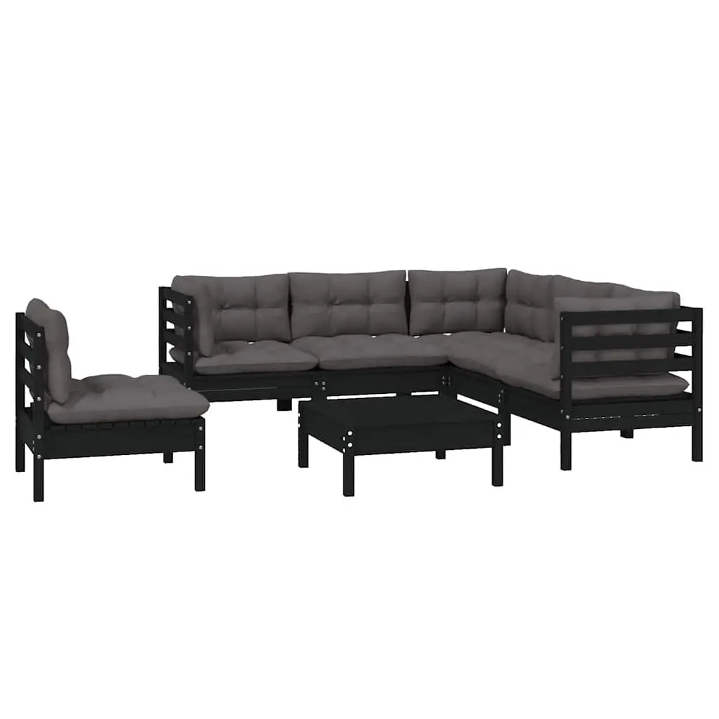 Garden Lounge Set 6 Piece Outdoor Patio Furniture Black with Cushions Modular
