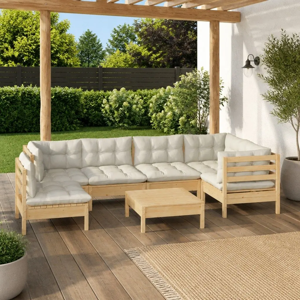 7 Piece Garden Lounge Set with Pinewood Frame