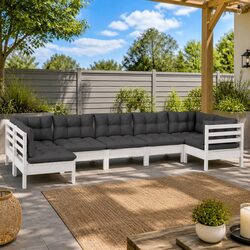 Wooden Garden Lounge Set 7 Piece Outdoor Furniture Patio Seating with Cushions