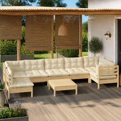 Garden Lounge Set 8 Piece Outdoor Patio Furniture Solid Wood with Cushions