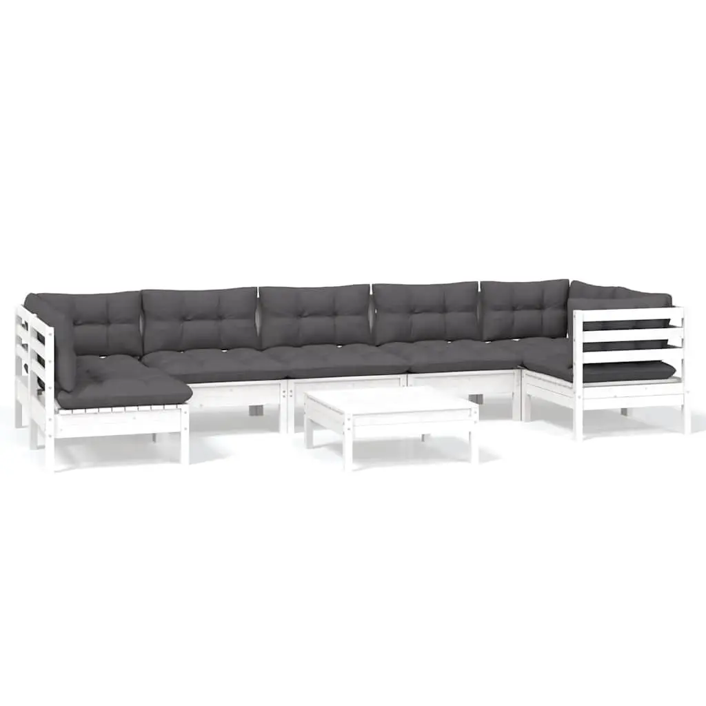 Garden Lounge Set 8 Piece Outdoor Furniture White Pinewood with Cushions