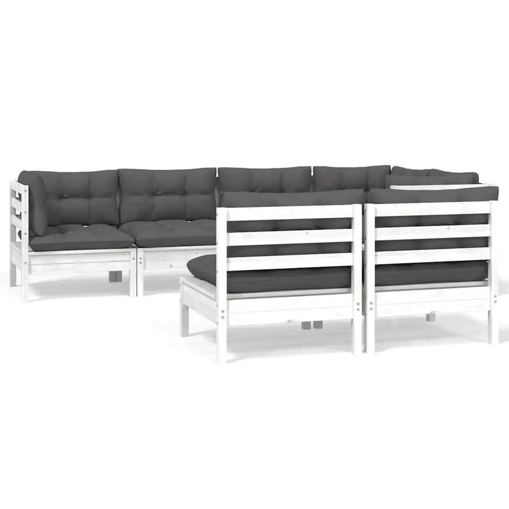 7 Piece Garden Lounge Set with Cushions White Solid Pinewood Patio Furniture