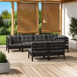 Compact and Quality 7-Piece Black Pinewood Lounge Set