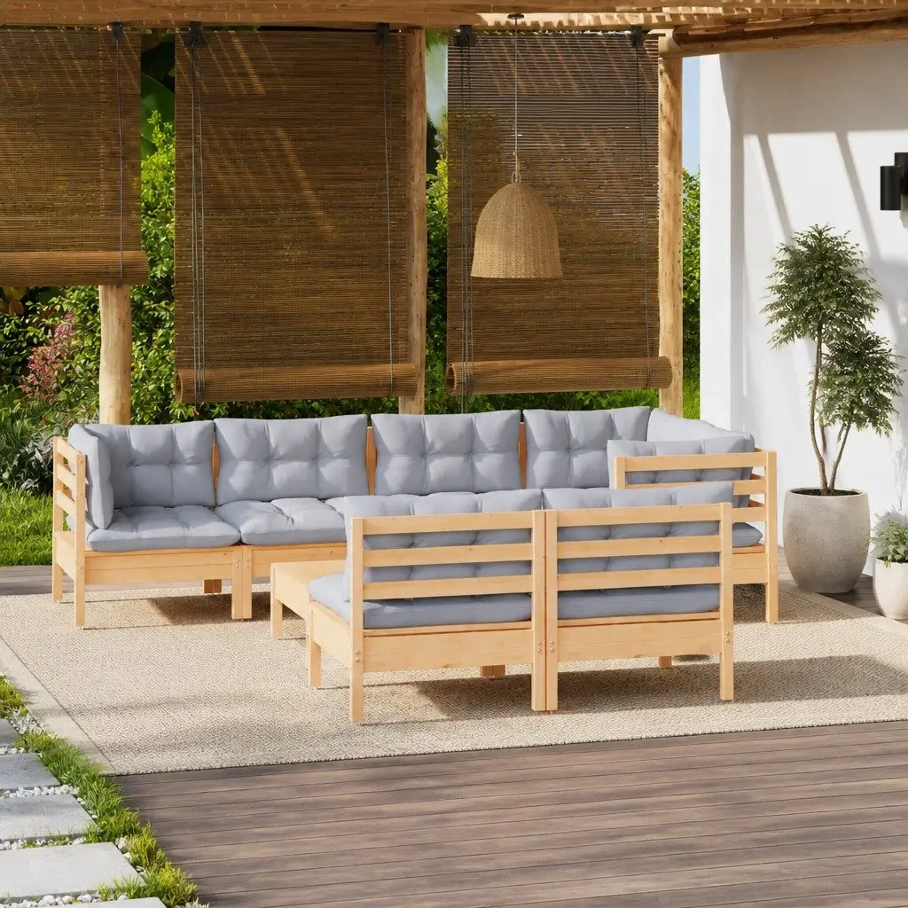 Garden Lounge Set Grey 8 Piece Outdoor Furniture Patio Sectional with Cushions