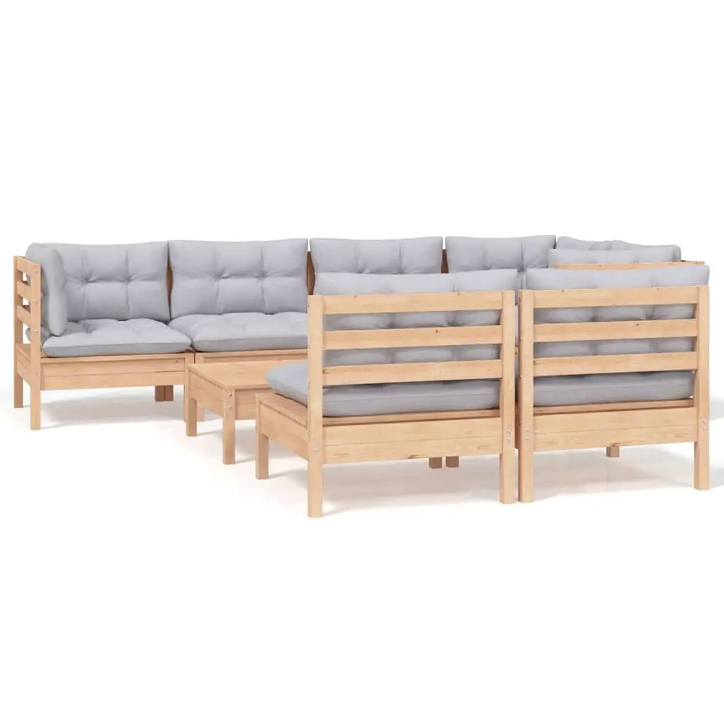 Garden Lounge Set Grey 8 Piece Outdoor Furniture Patio Sectional with Cushions