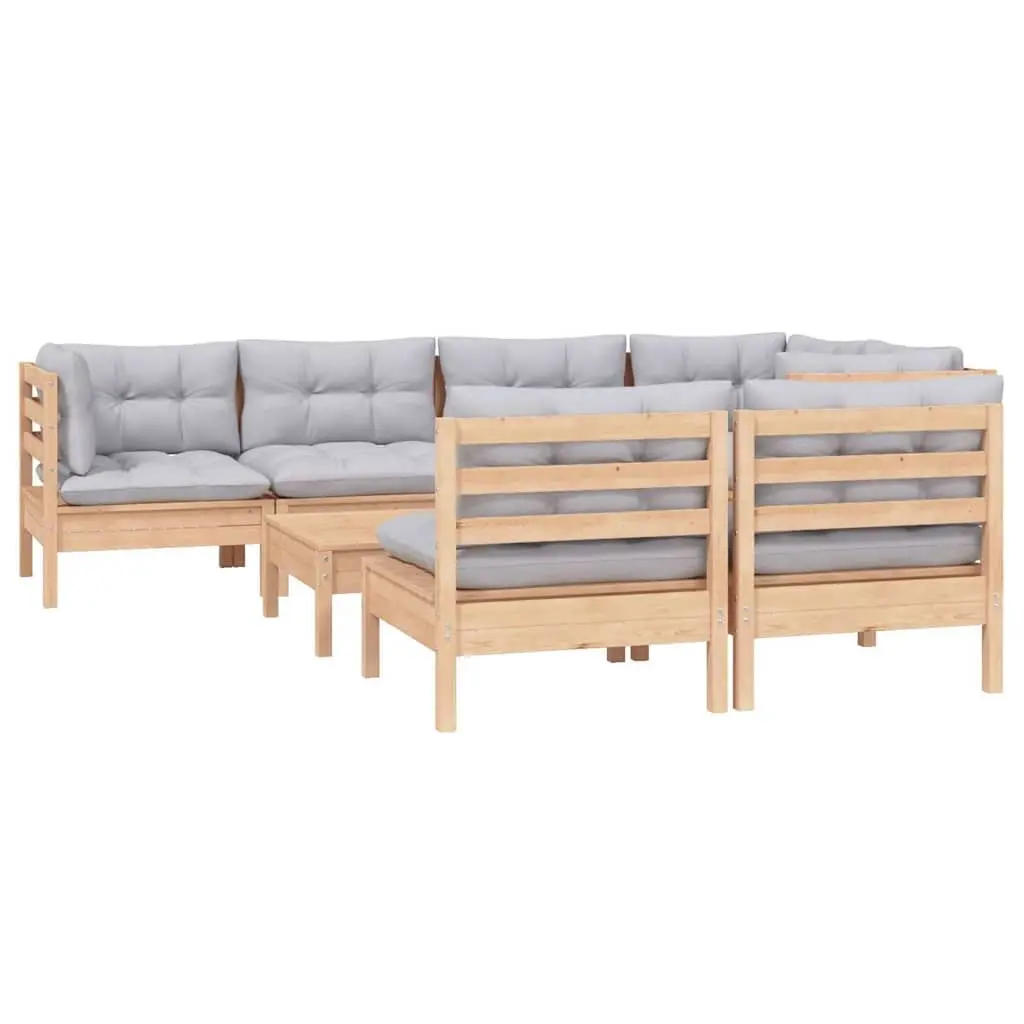Garden Lounge Set Grey 8 Piece Outdoor Furniture Patio Sectional with Cushions