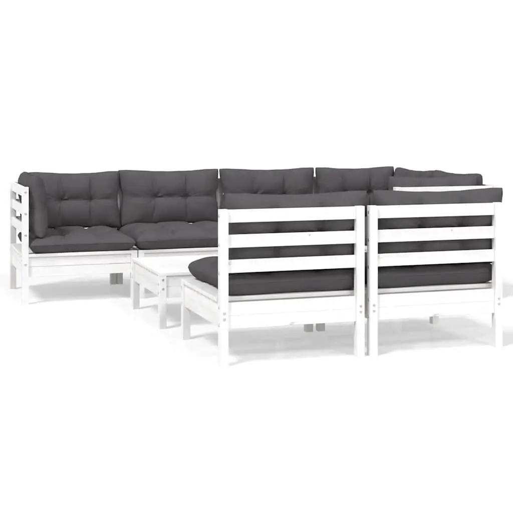 Garden Lounge Set 8 Piece White Solid Pinewood Patio Furniture With Cushions