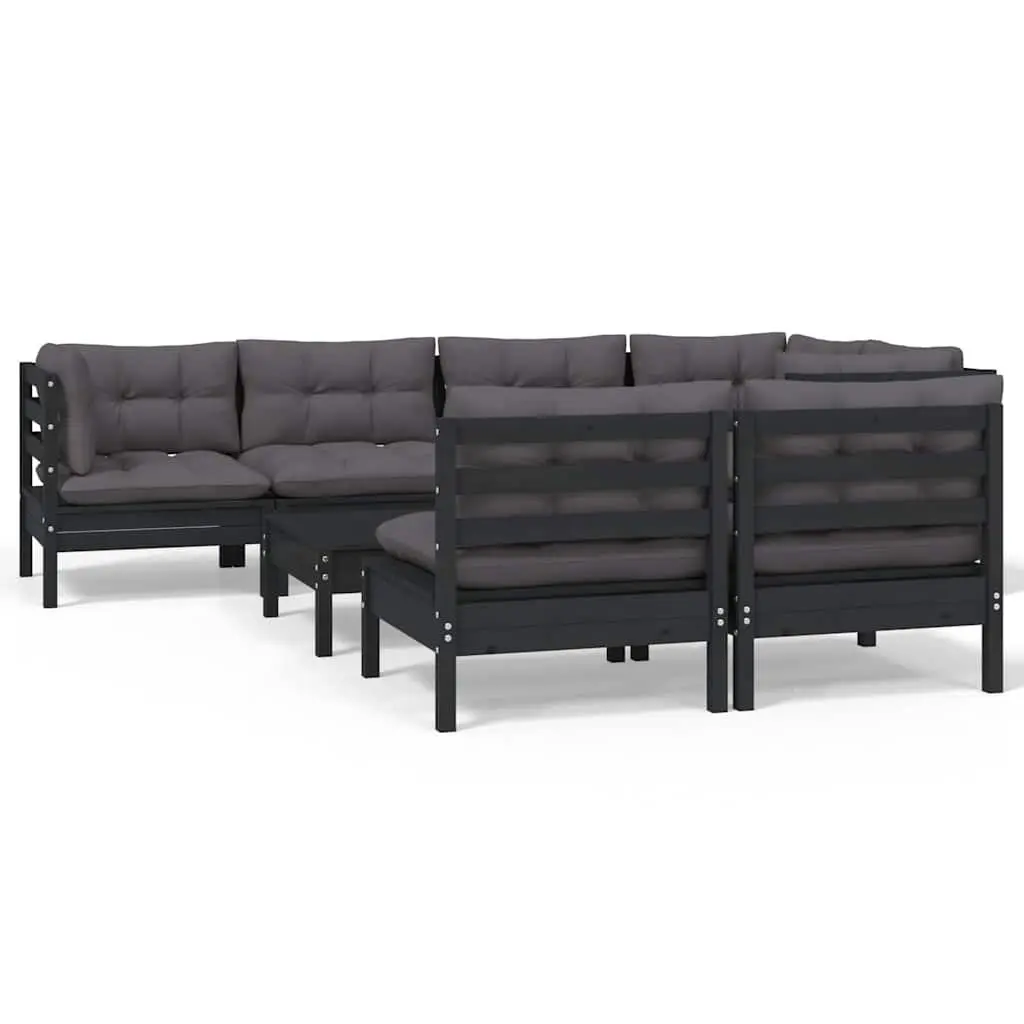 Garden Lounge Set 8 Piece Outdoor Patio Furniture with Cushions Black Modular