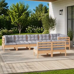 Concise 8 Piece Outdoor Lounge Set with Grey Cushions