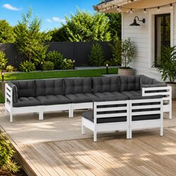 Garden Lounge Set 8 Piece Outdoor Patio Furniture with Cushions White Modular