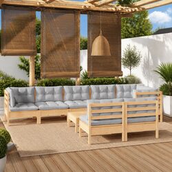 Garden Lounge Set 9 Piece Modular Patio Furniture Grey Cushions Outdoor