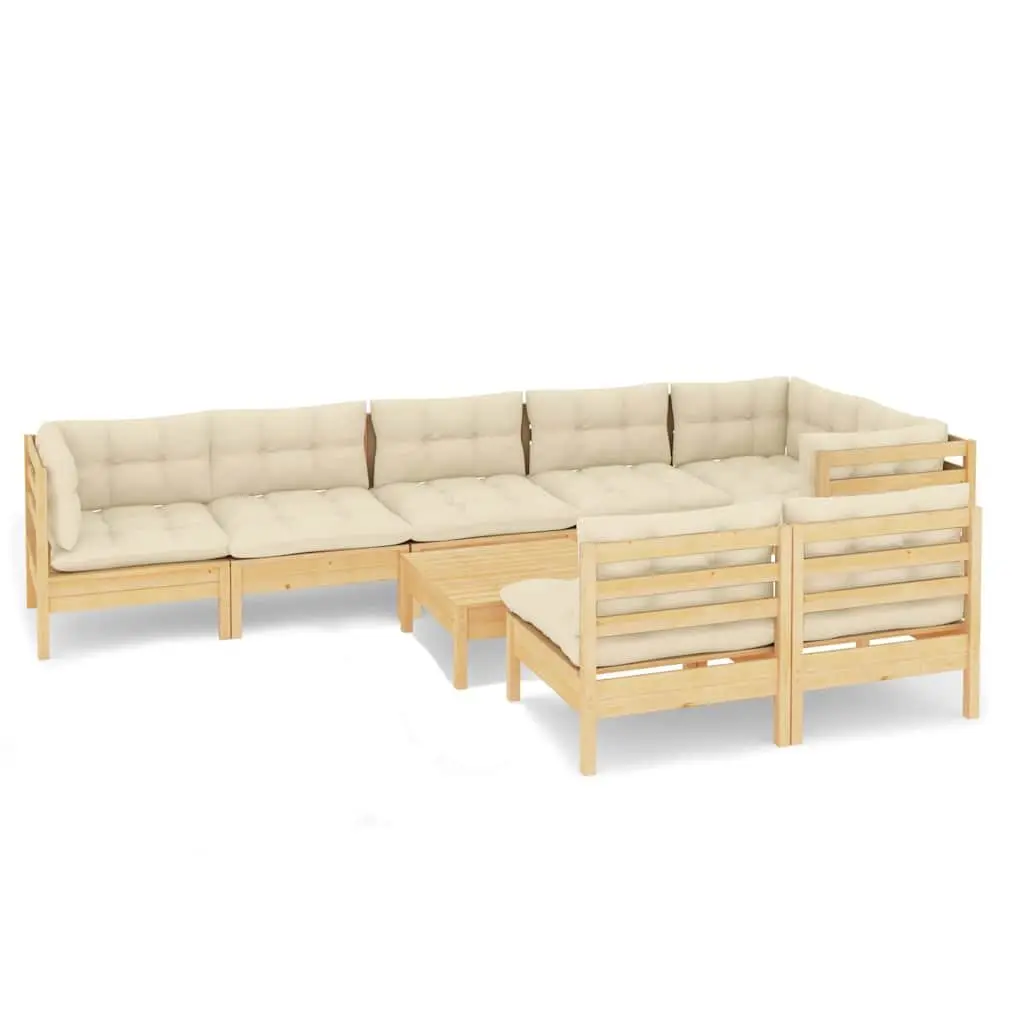 Garden Lounge Set 9 Piece Outdoor Furniture Patio Sofa Cream Cushions Pinewood
