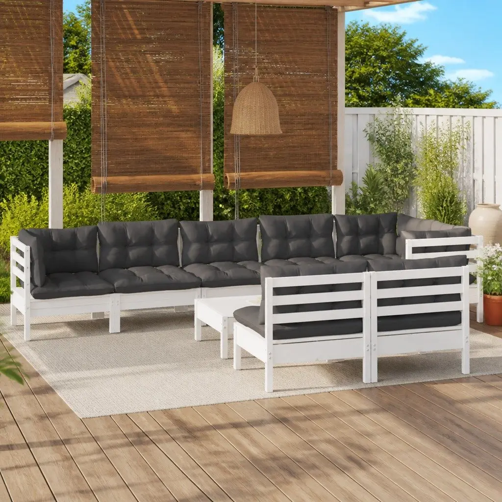 Garden Lounge Set 9 Piece Outdoor Patio Furniture White Pinewood with Cushions