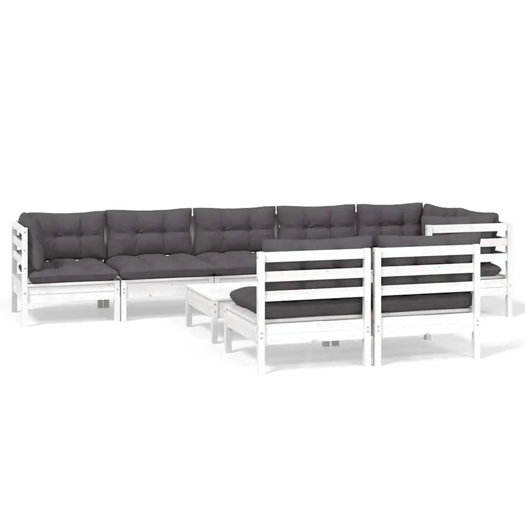 Garden Lounge Set 9 Piece Outdoor Patio Furniture White Pinewood with Cushions
