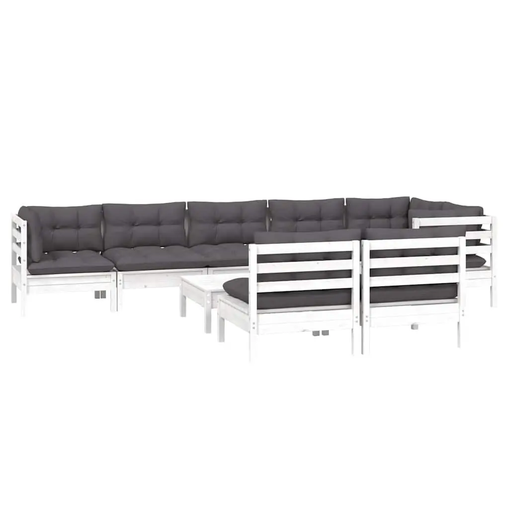 Garden Lounge Set 9 Piece Outdoor Patio Furniture White Pinewood with Cushions