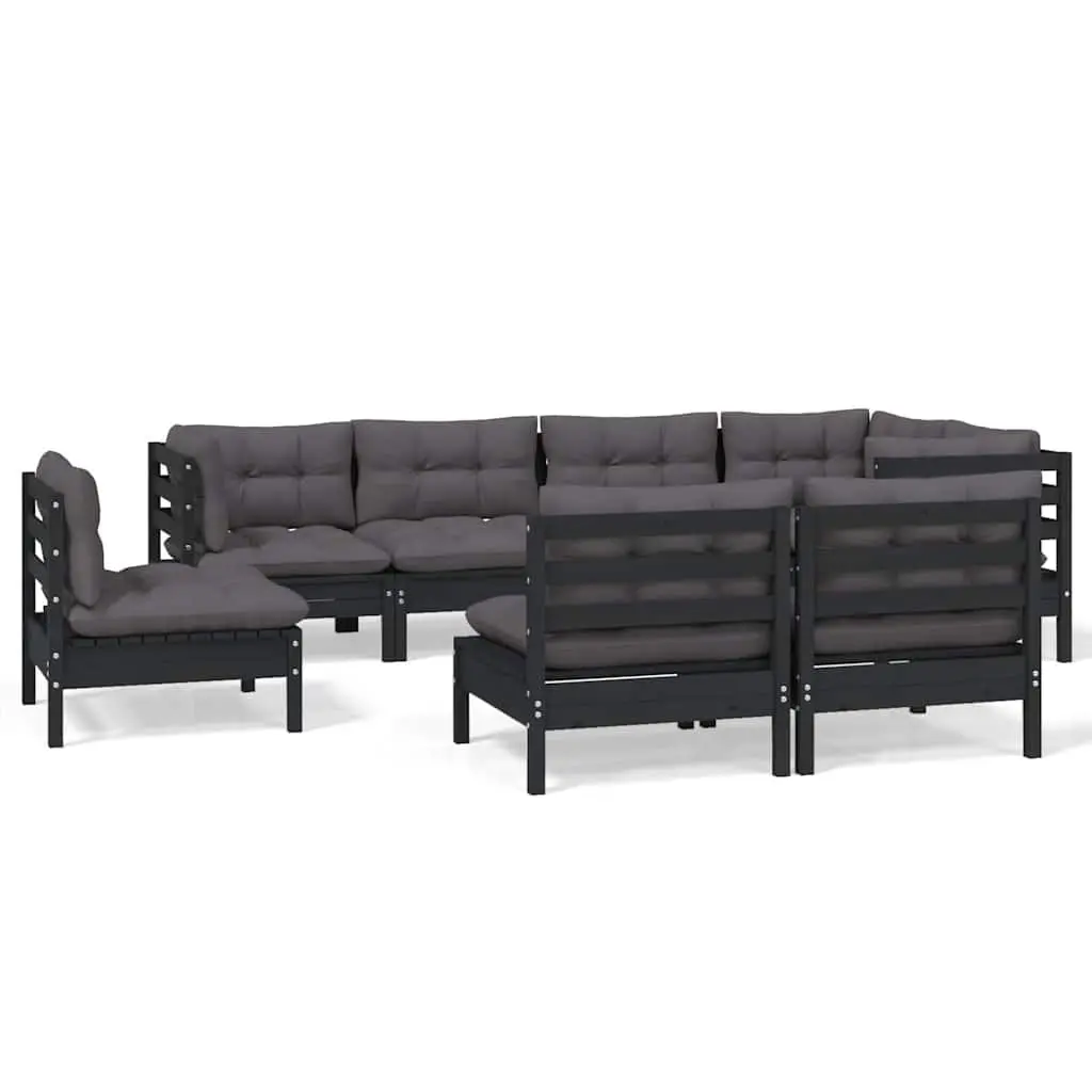 Garden Lounge Set Black 8 Piece Outdoor Furniture Solid Pinewood with Cushions Modular
