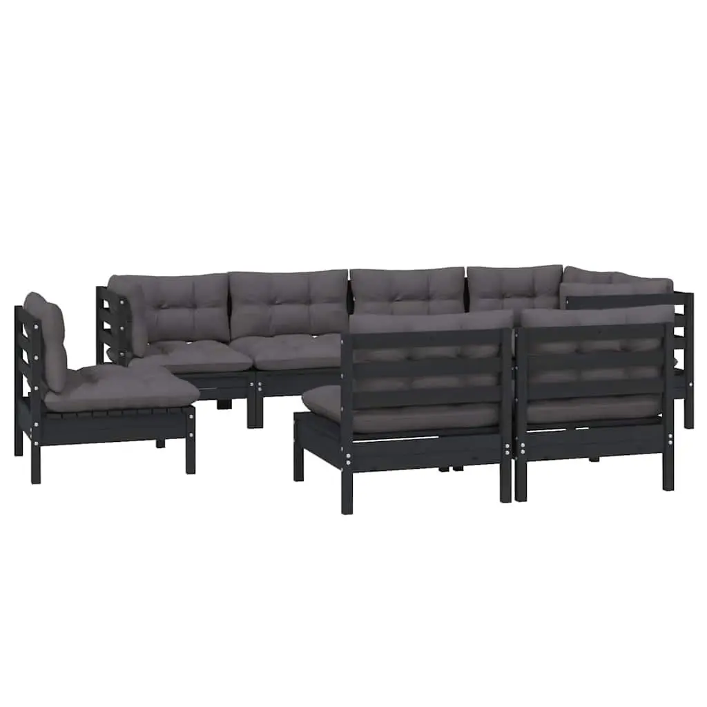 Garden Lounge Set Black 8 Piece Outdoor Furniture Solid Pinewood with Cushions Modular