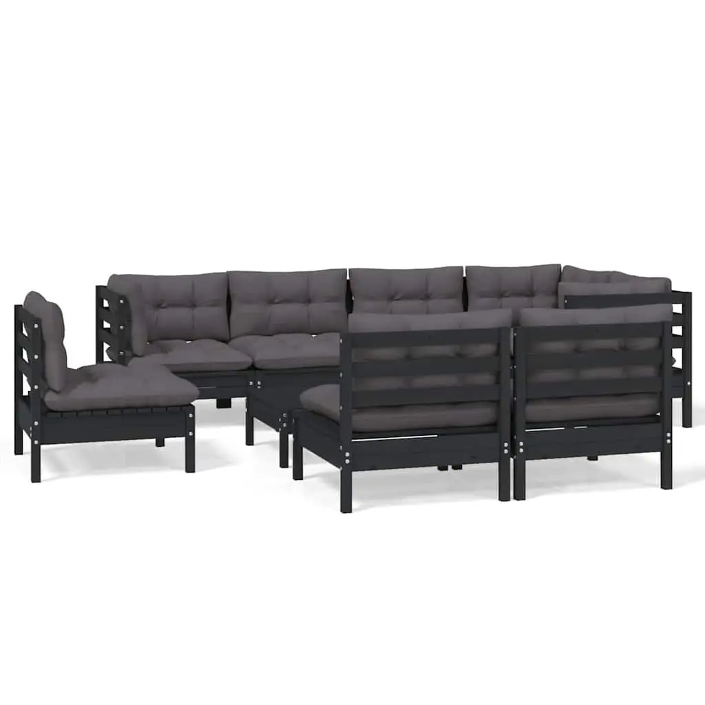 Garden Lounge Set 9 Piece Outdoor Patio Furniture Black Cushioned Modular