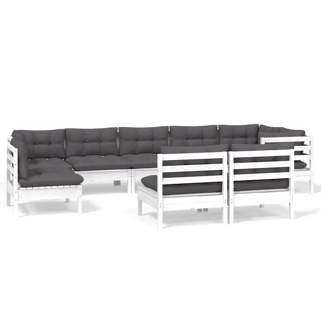 Garden Lounge Set 9 Piece Outdoor Patio Furniture with Cushions White