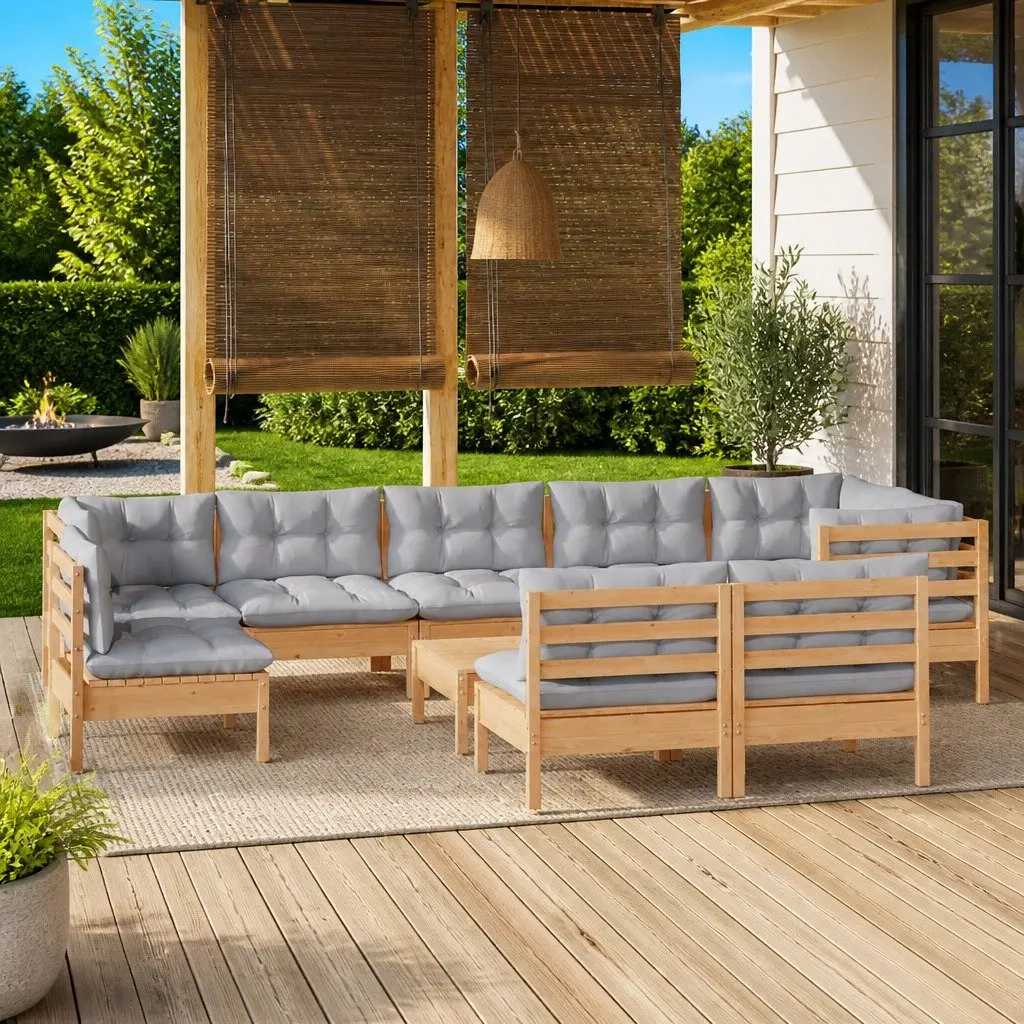 Garden Lounge Set 10 Piece Outdoor Patio Furniture Grey Cushions Modular