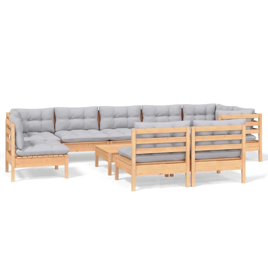 Garden Lounge Set 10 Piece Outdoor Patio Furniture Grey Cushions Modular