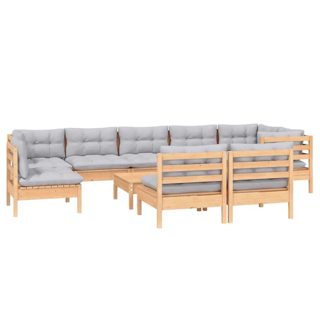 Garden Lounge Set 10 Piece Outdoor Patio Furniture Grey Cushions Modular