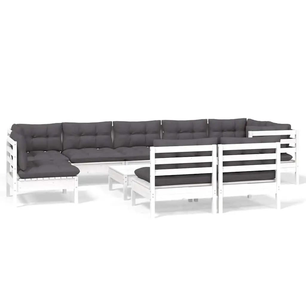 Garden Lounge Set 10 Piece Outdoor Patio Furniture with Cushions White Modular