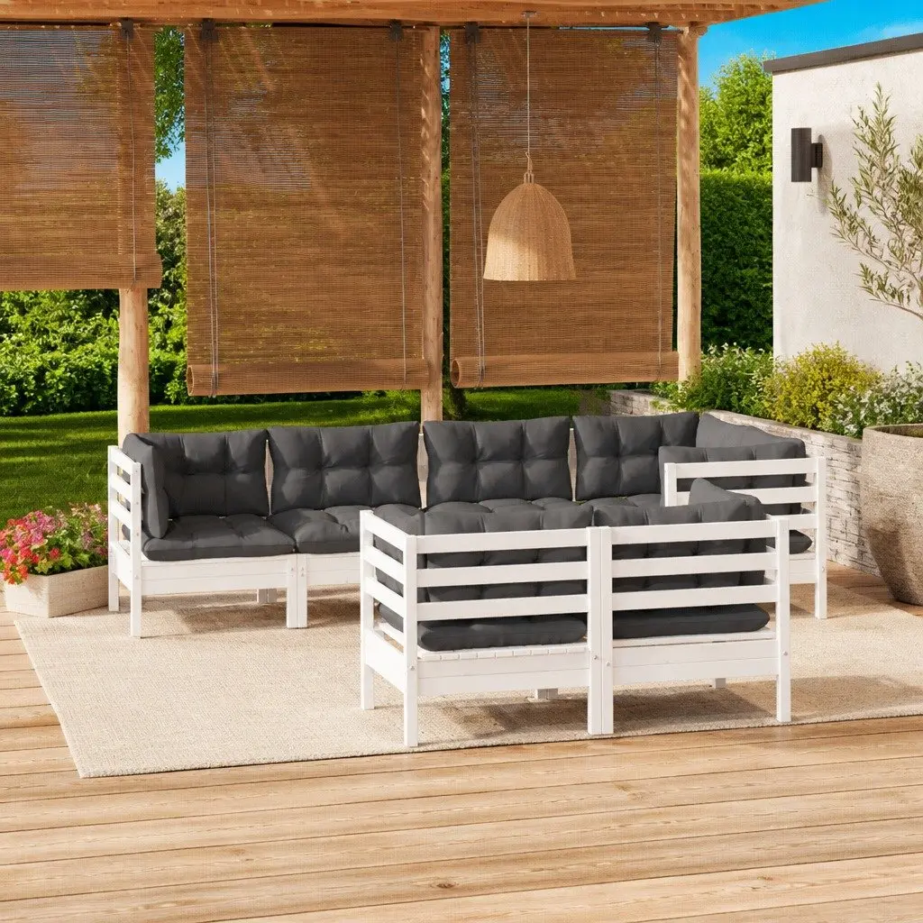 Garden Lounge Set 7 Piece Outdoor Patio Furniture White with Cushions Modular