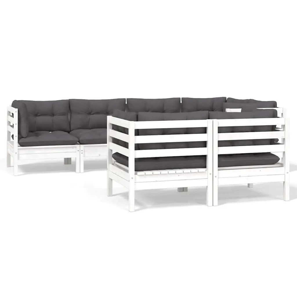 Garden Lounge Set 7 Piece Outdoor Patio Furniture White with Cushions Modular