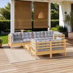 Garden Lounge Set 8 Piece Outdoor Patio Furniture Grey Cushions Modular