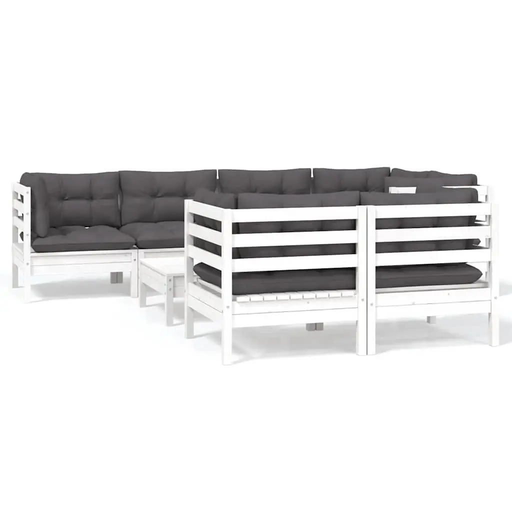 Garden Lounge Set 8 Piece Patio Furniture White Pinewood with Cushions Modular