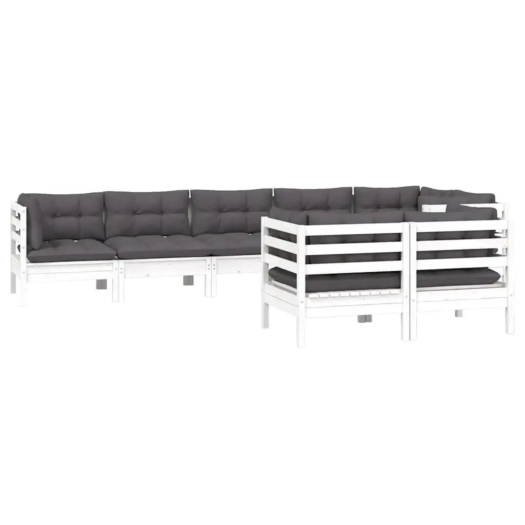 Garden Lounge Set 8 Piece Outdoor Patio Furniture White Solid Pinewood with