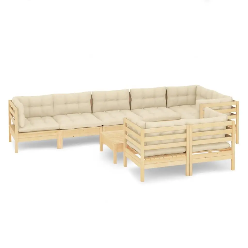 Garden Lounge Set Cream 9 Piece Outdoor Patio Furniture Solid Pinewood