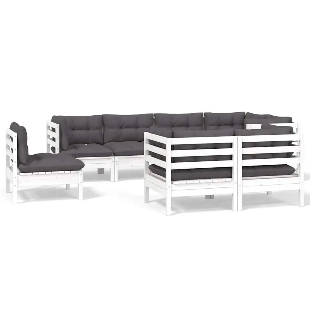 Garden Lounge Set 8 Piece Outdoor Patio Furniture White Cushions Modular