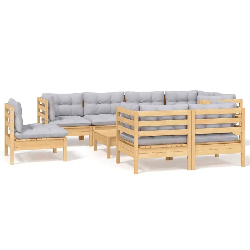 Garden Lounge Set 9 Piece Outdoor Patio Furniture Grey Cushions Modular
