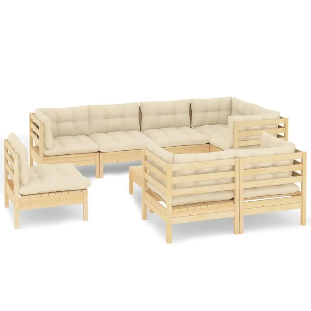 Garden Lounge Set 9 Piece Outdoor Patio Furniture Modular Sofa Cream Cushions