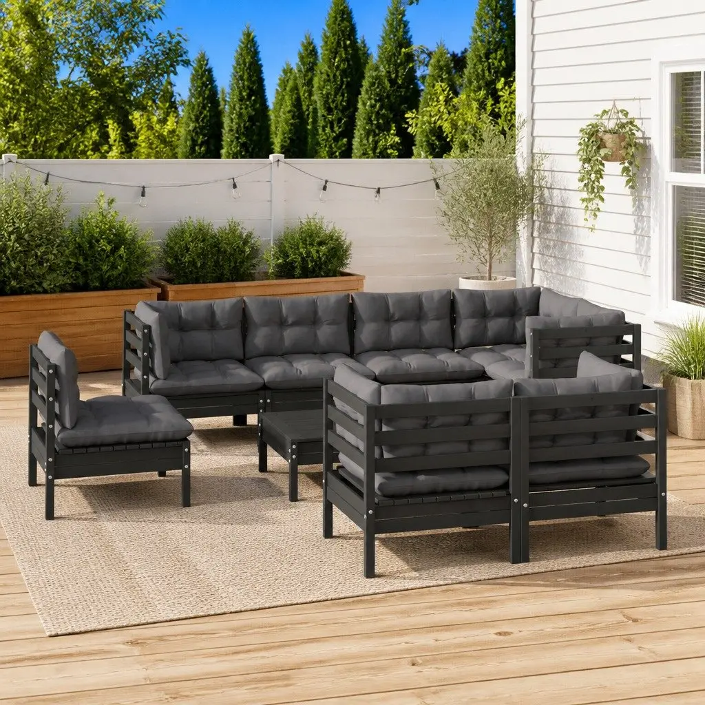 Garden Lounge Set 9 Piece Outdoor Patio Furniture Black Modular Seating with