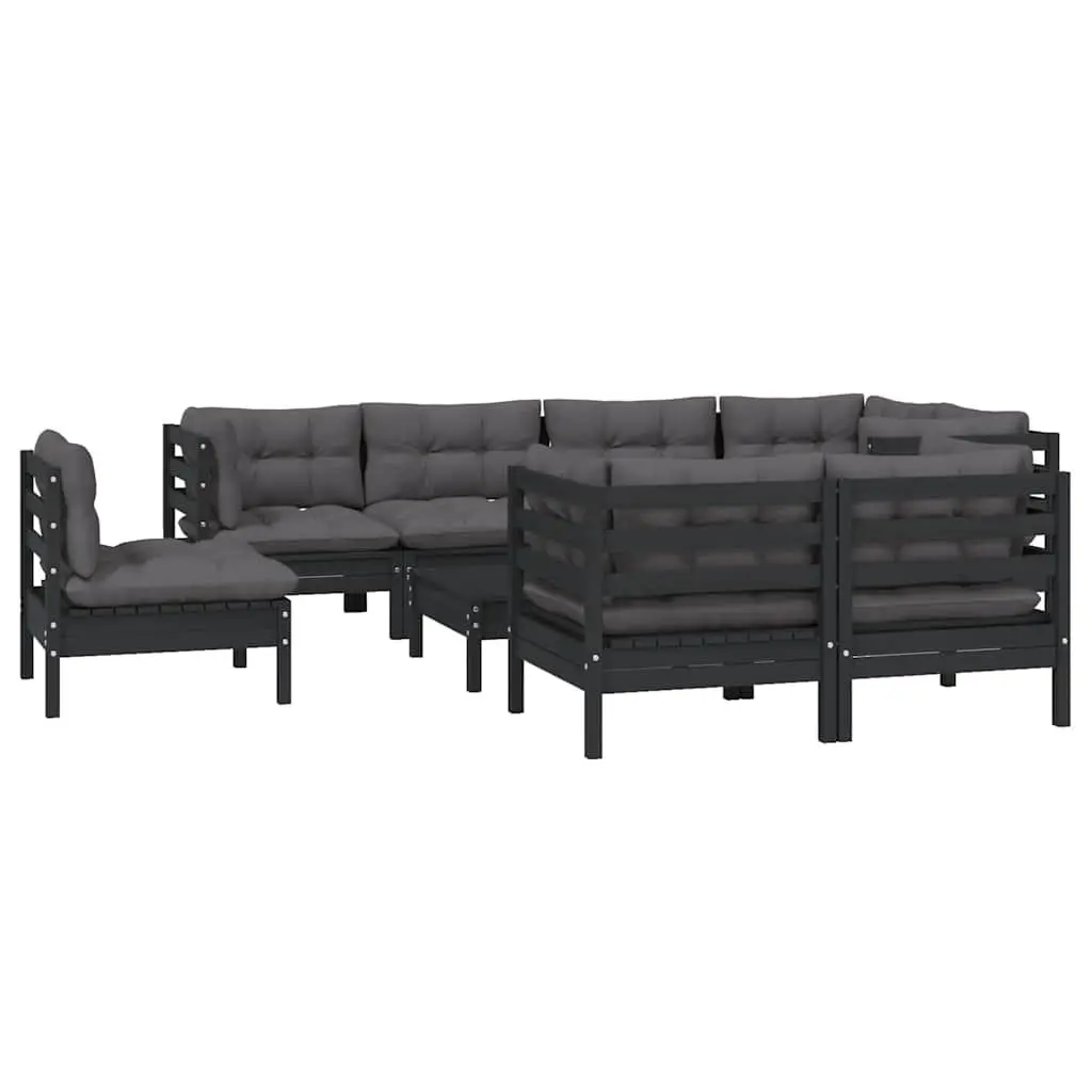 Garden Lounge Set 9 Piece Outdoor Patio Furniture Black Modular Seating with