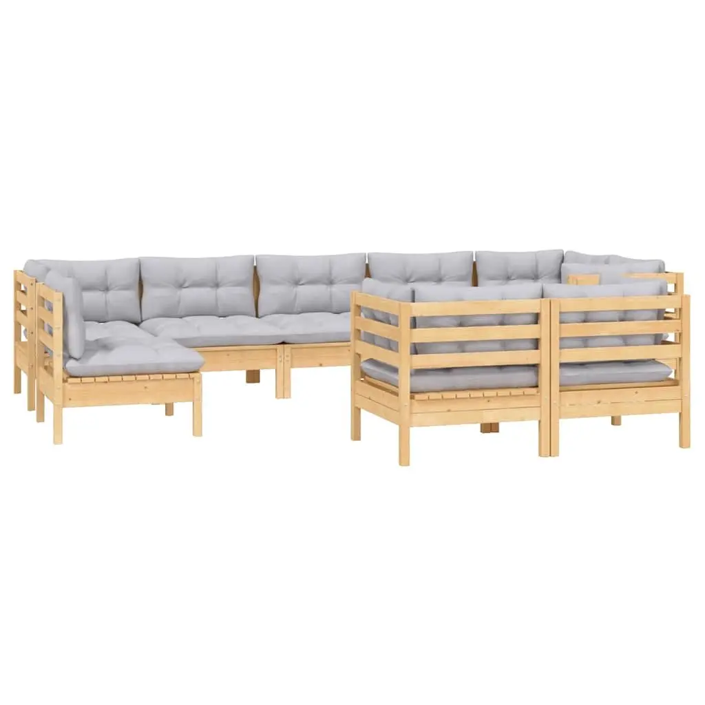 Garden Lounge Set 9 Piece Outdoor Patio Furniture Grey Cushions Pinewood