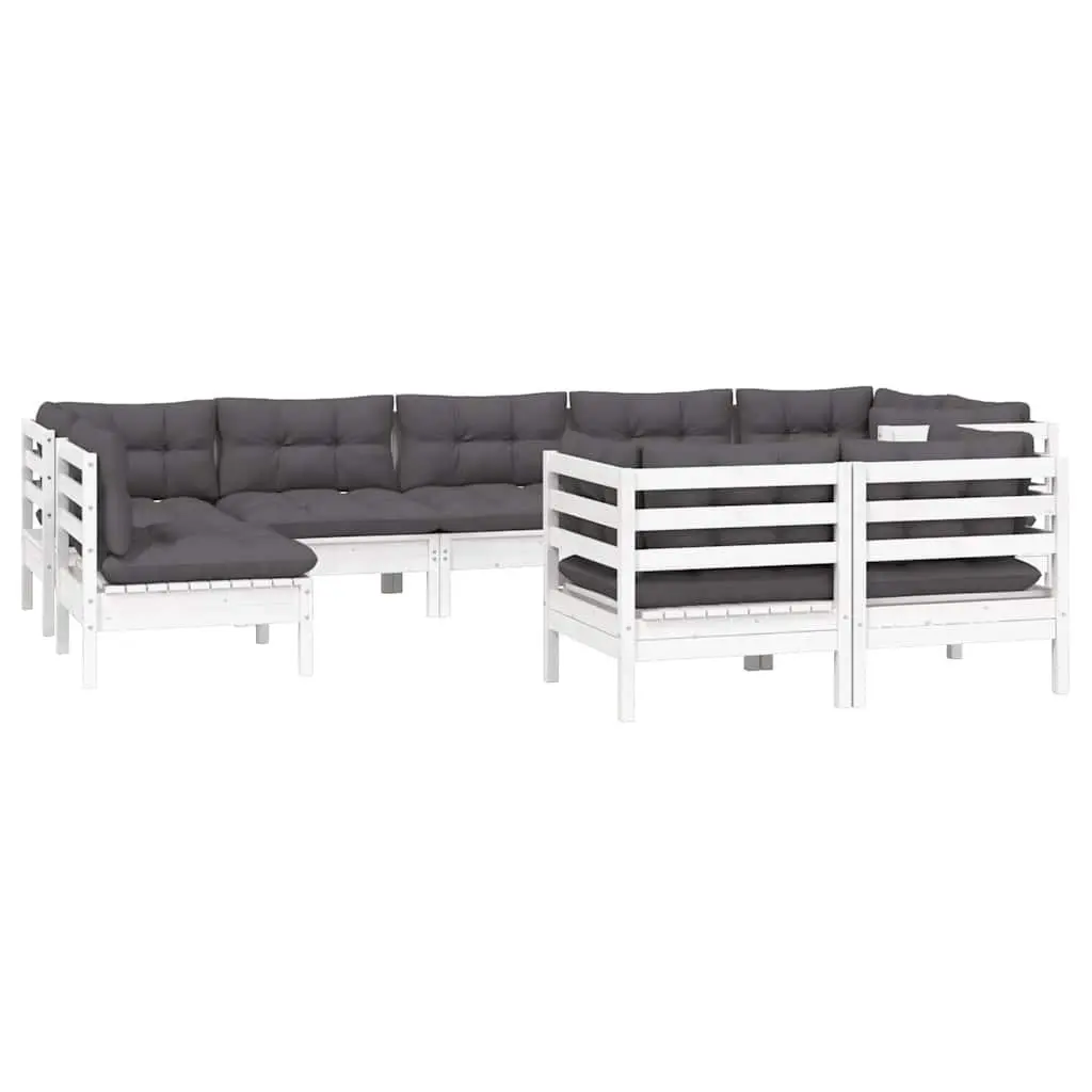 Garden Lounge Set White 9 Piece Solid Pinewood with Cushions