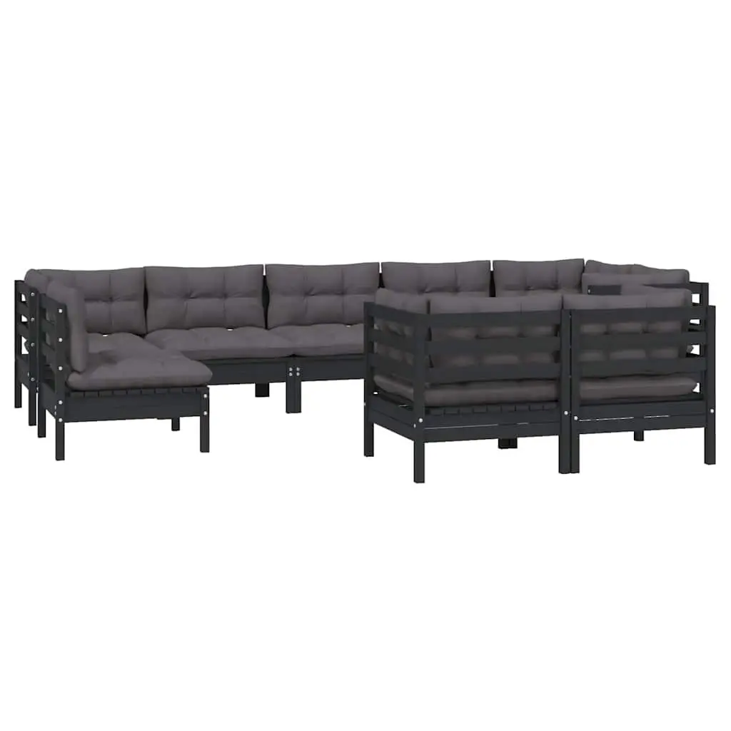 Garden Lounge Set 9 Piece Outdoor Patio Furniture Black Sofa Sectional with