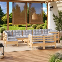 Garden Lounge Set 10 Piece Outdoor Patio Furniture Grey Cushions Modular