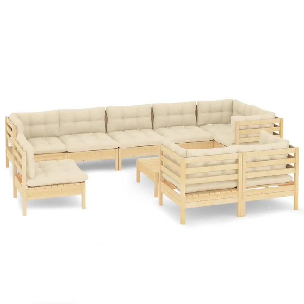 Garden Lounge Set 10 Piece Outdoor Patio Furniture with Cream Cushions Modular