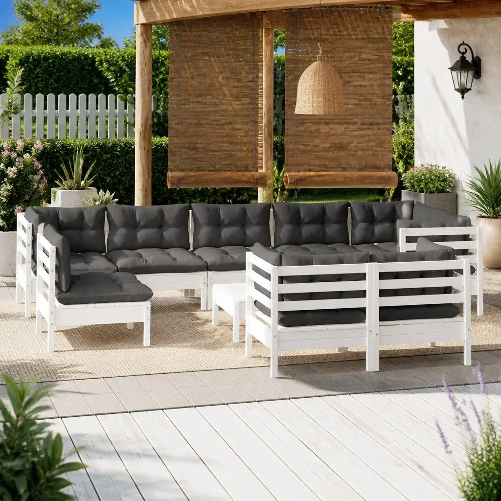 Garden Lounge Set 10 Piece Outdoor Patio Furniture with Cushions White Modular