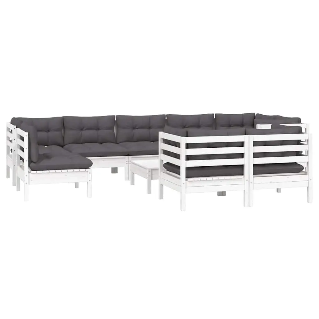 Garden Lounge Set 10 Piece Outdoor Patio Furniture with Cushions White Modular
